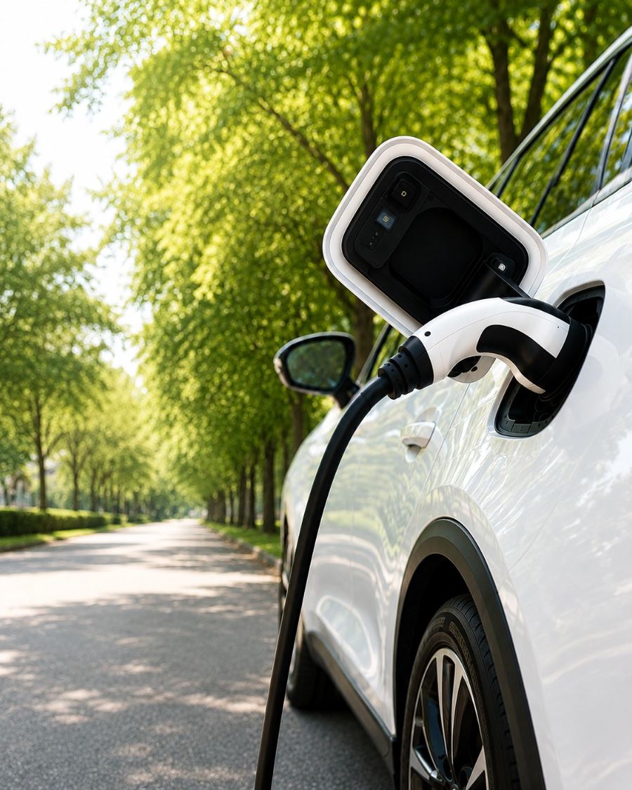 Coche eléctrico conectado a un punto de recarga